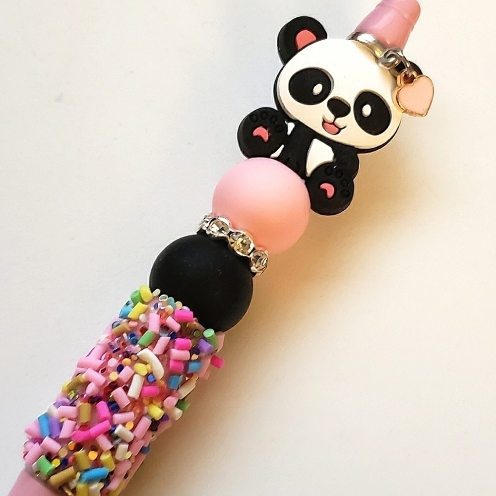 Handmade Kawaii Panda Confetti Sprinkles Beaded Silicone Focal Bead Pen